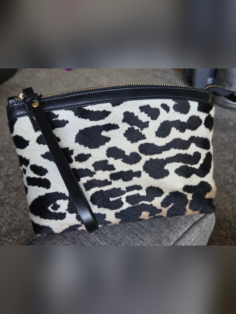 Calvacanti Italian Leather Wristlet Clutch Black Tan Animal Print Made in Italy